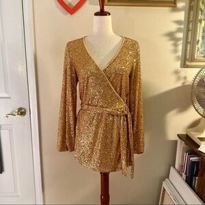 Free People Christa Gold Sequin Disco Fever Romper